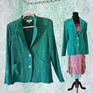 Flair Vtg Pleated Teal Green Art to Wear Jacket Avant Garde Lagenlook Blazer